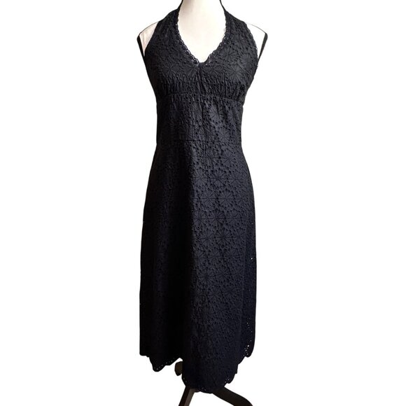 Banana Republic Womens Sz 4 Babydoll Midi Dress Black Lace Halter Fairy Grudge - Picture 1 of 16